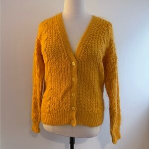 Vintage mohair-blend cardigan in vibrant yellow